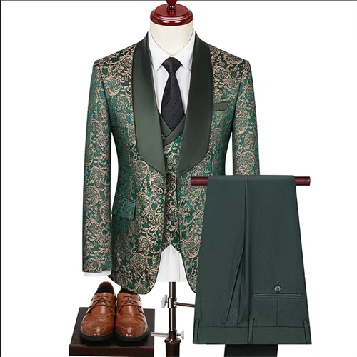 Costume de mariage 3 pièces pour homme en jacquard haute densité