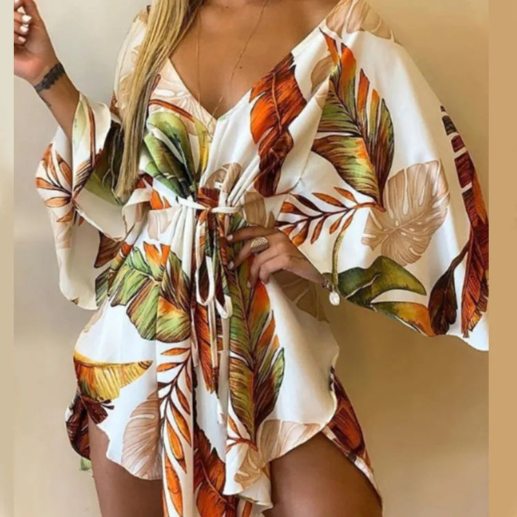 Boho Flower Batwing Sleeve Dress