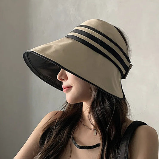 Chapeau de plage de protection UV à large bord réglable pour fille