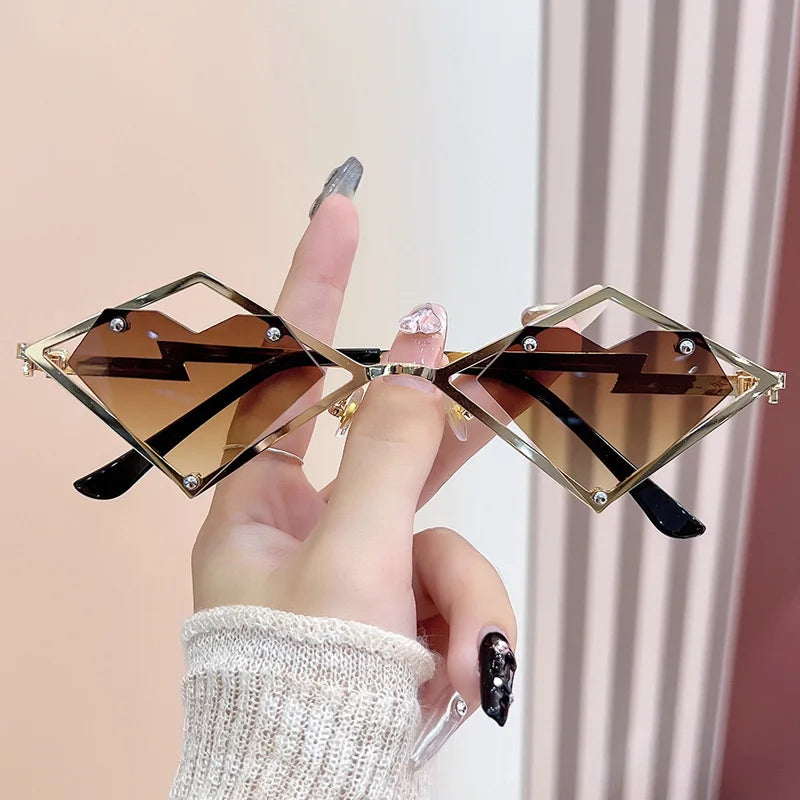 Women's Metal Frame Rimless Heart Sunglasses