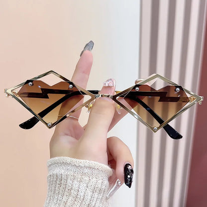 Women's Metal Frame Rimless Heart Sunglasses