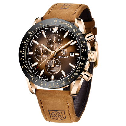 Montre chronographe à quartz pour homme – Montre-bracelet analogique étanche avec bracelet en cuir