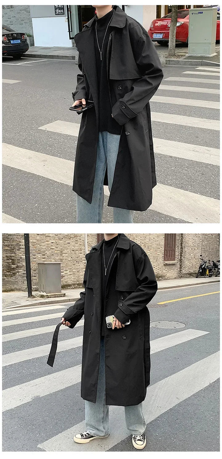 Men's Loose Fit Double Row Buttoning Trench Overcoat