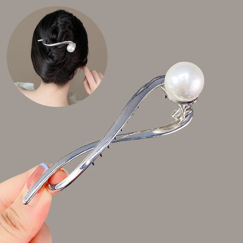 Pinces à cheveux géométriques en métal avec perles coréennes