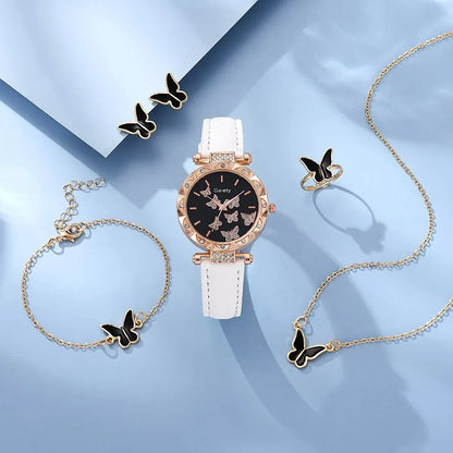 Montre-bracelet en strass avec bague, collier, boucles d'oreilles pour femmes