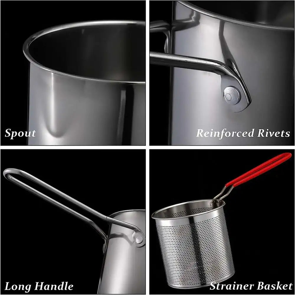 304 Stainless Steel Deep Fryer Pot, Strainer – Perfect for Tempura, Chicken