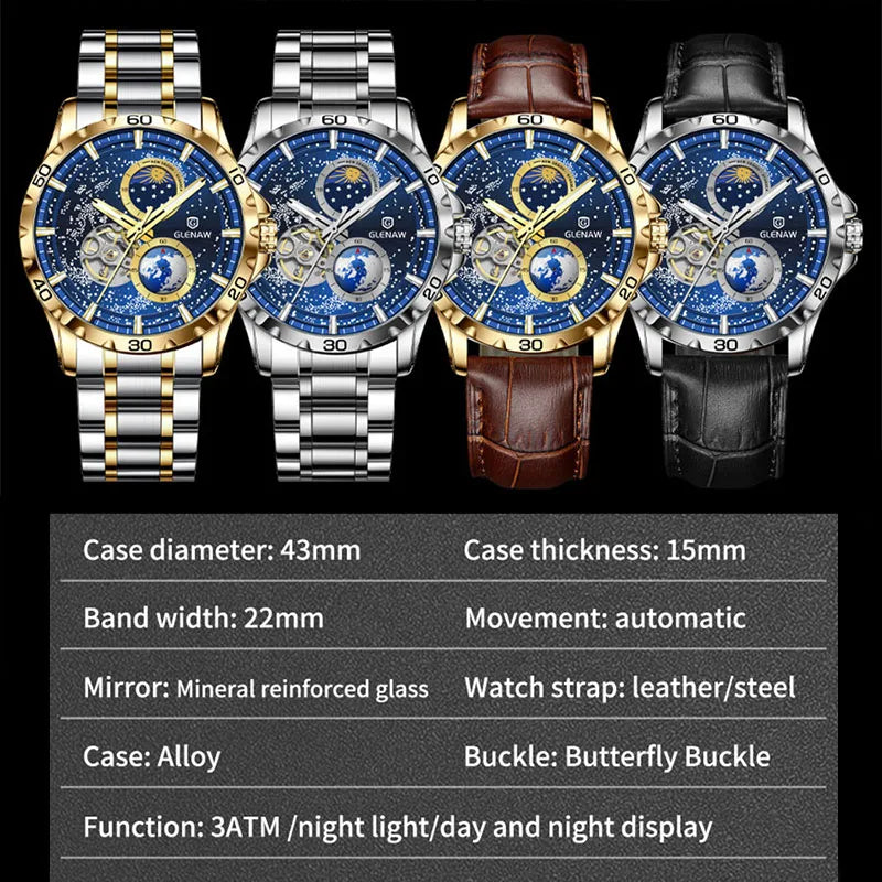 Rotating Earth Double Second Hand Wrist Watch