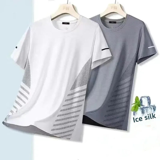 T-shirts de sport fins à manches courtes et col rond en soie glacée à séchage rapide