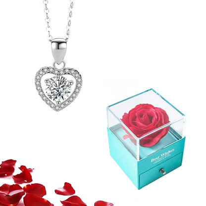 Valentinstag Geschenk Luxus rote Herz Halskette mit Rose Geschenkbox