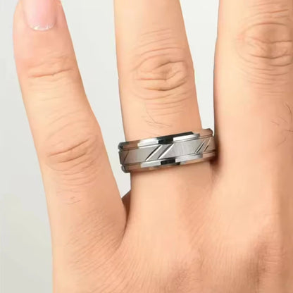 Stainless Steel Diagonal Line Unisex Ring – Minimalist Oblique Stripe Band