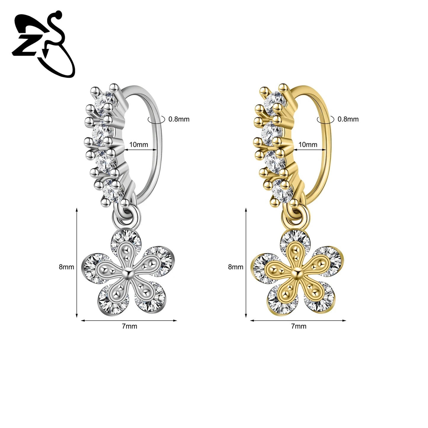 Hochwertige baumelnde Nasenringe mit CZ-Herzen für Frauen