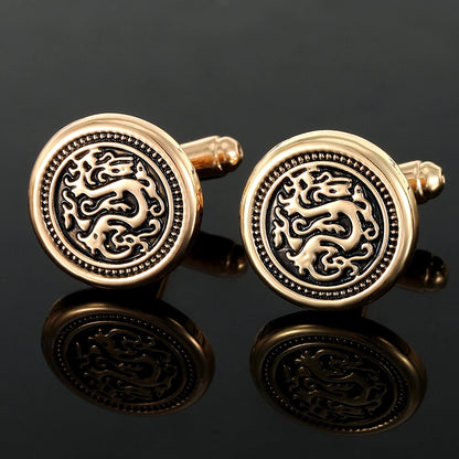 Dragon Totem Round Cufflinks for Men – Vintage Engraved Shirt Sleeve Buttons