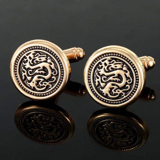 Dragon Totem Round Cufflinks for Men – Vintage Engraved Shirt Sleeve Buttons