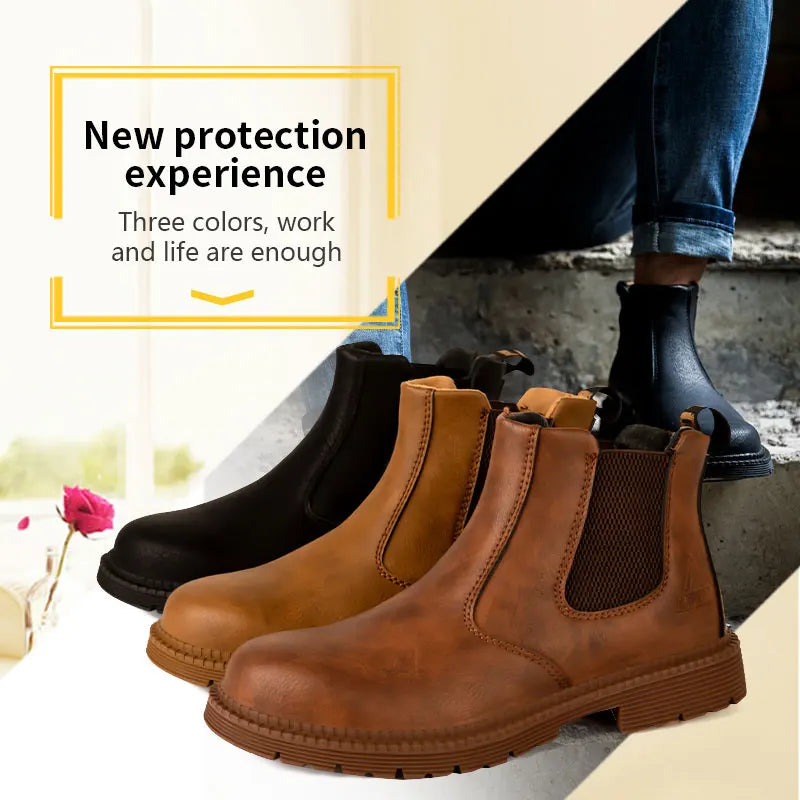 Men Leather Work Boots - Indestructible Safety Shoes