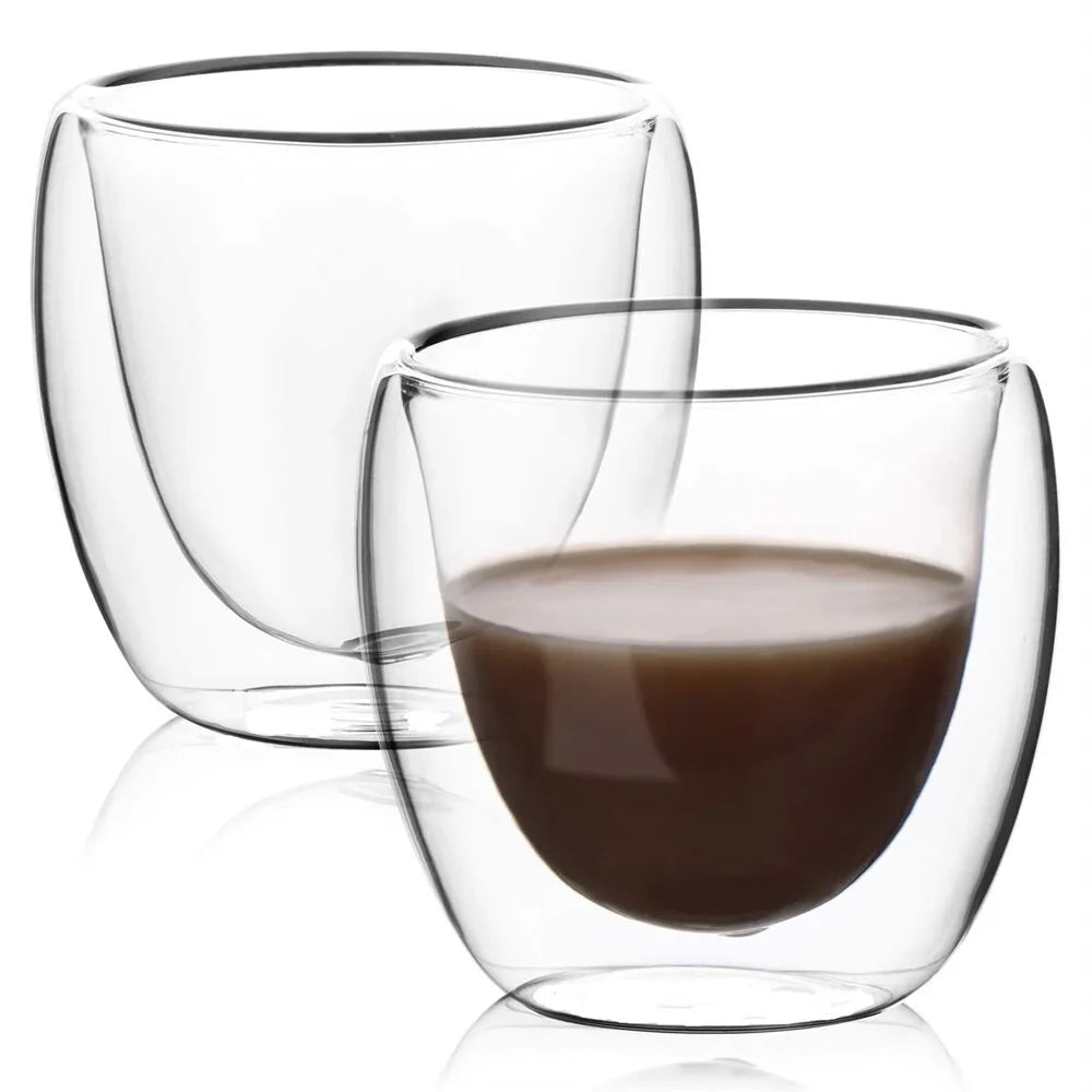 Insulated Double Wall Glass Coffee Mugs Set