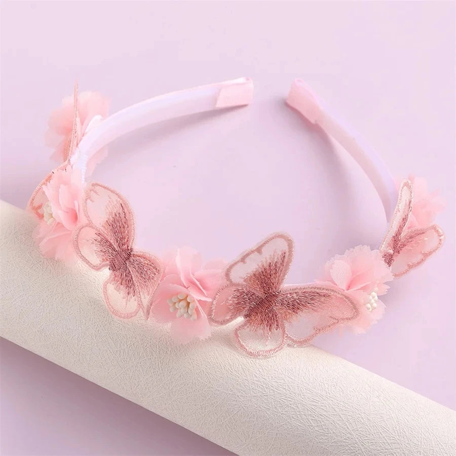 Serre-têtes faits main pour fille, avec perles, plumes, papillons et fleurs