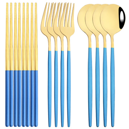 Edelstahl-Geschirrset in Gold und Grün