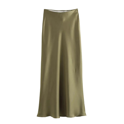Women's High Waist Flowy A-Line Elastic Silky Skirts