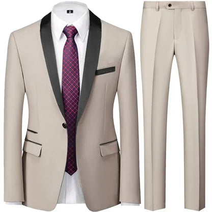 3 Pieces Set Men's Business Blazers Coat - Slim Fit Color Matching Collar Suit Jacket Pants Vest