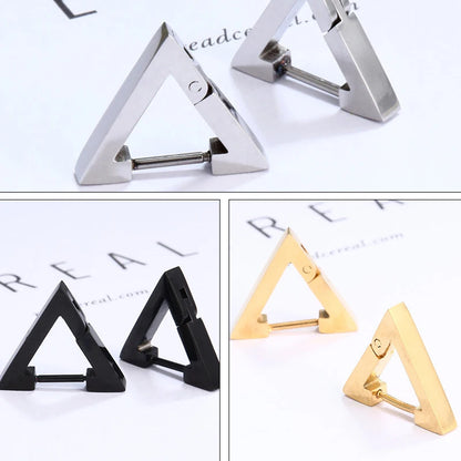 Geometric Triangle Stainless Steel Earrings - Unisex Punk Hoop Earrings for Men