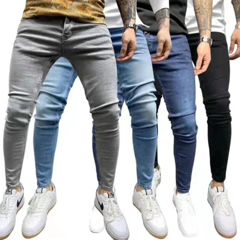 Men's Thin Skinny Long Pencil Ripped Ankle Jeans