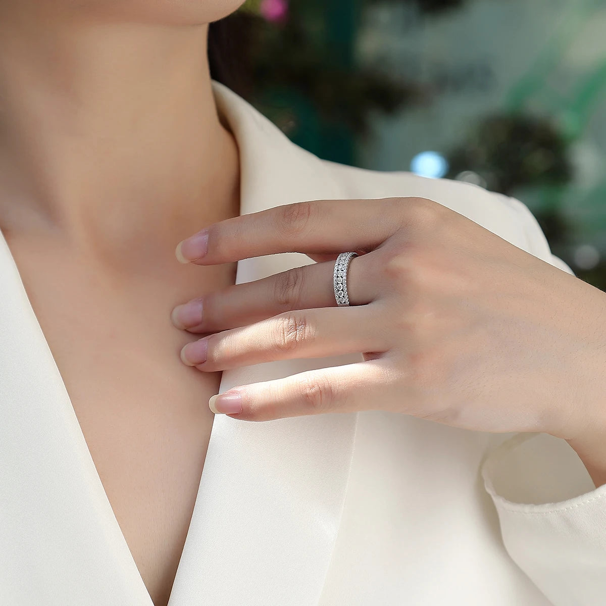 Alliances demi-éternité en argent 925 et diamants pour femme