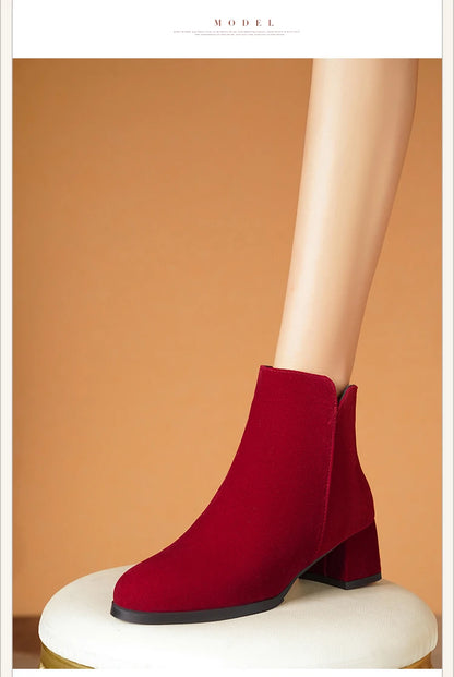 Women's Mid-Heel Wool Warm Ankle Boots