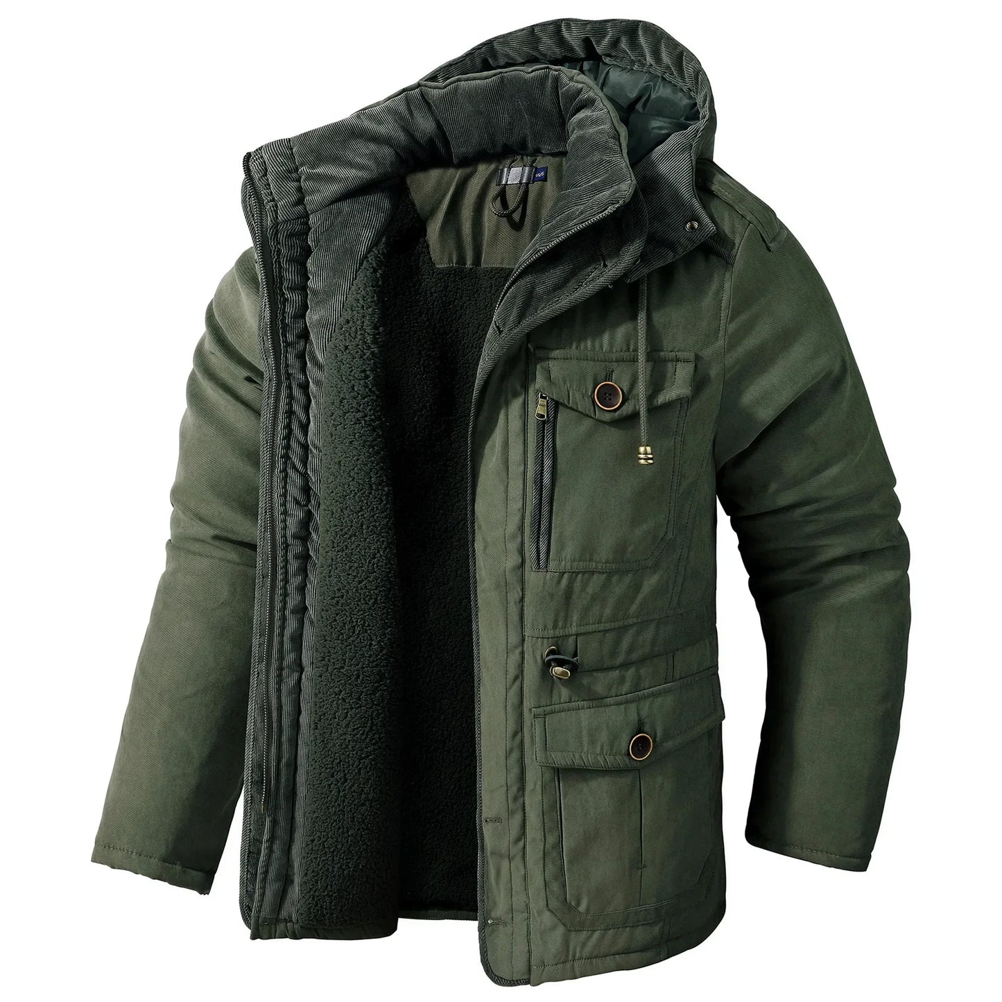 Men's Winter Hooded Fleece Jacket with Pockets