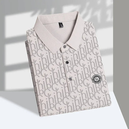 Nouveau polo à manches courtes en soie haut de gamme pour hommes, luxueux, gaufré