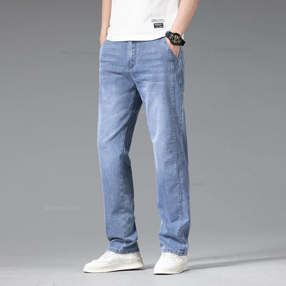 Pantalon droit ample et fin d'été bleu clair pour hommes