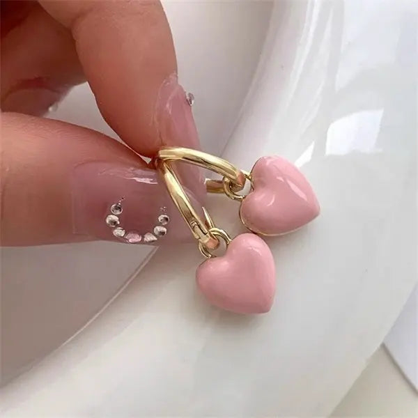 Gold Zircon Bowknot Stud Earrings with Red Pearl Flower