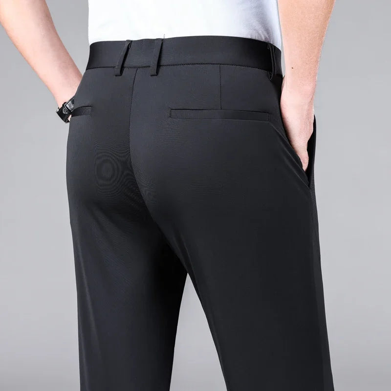 Men's Ice Silk High Waist Slim Fit Suit Pants