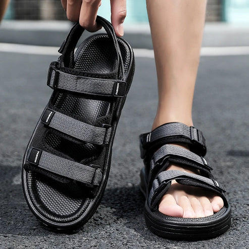 Men's Designer Black Canvas Sandals Profile View