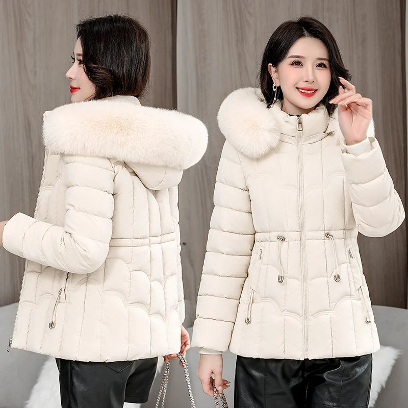 Parka d'hiver à capuche matelassée en coton pour femme