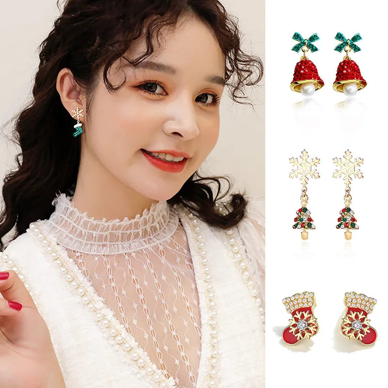 Xmas Santa Claus Drop Earrings with Tassel