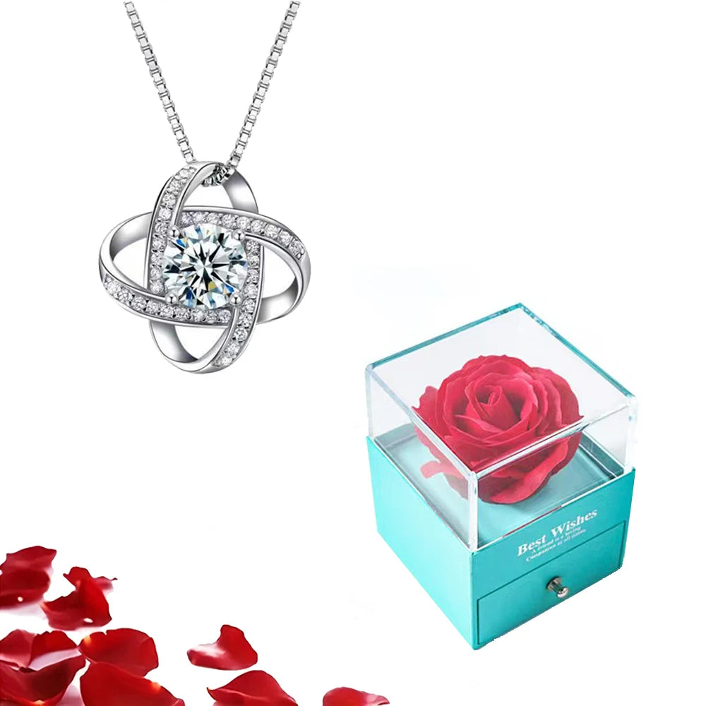 Valentinstag Geschenk Luxus rote Herz Halskette mit Rose Geschenkbox