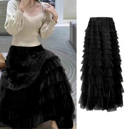 Women’s Maxi Tulle Skirt - Pleated Ruffle Mesh Skirt