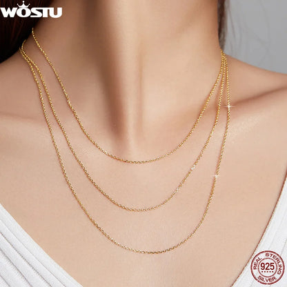 Sterling Silver Plated Gold Simple Clasp Chain Necklace