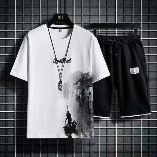 Short Sleeve Printed T-Shirt & Loose Fit Sport Mens 2 Piece Set