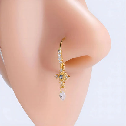 Elegant Blue Zirconia Cross Nose Ring for Women