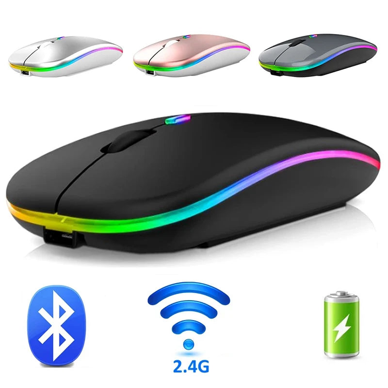 Rechargeable RGB Ergonomic Silent Click Mouse - Wireless Mice Mouse