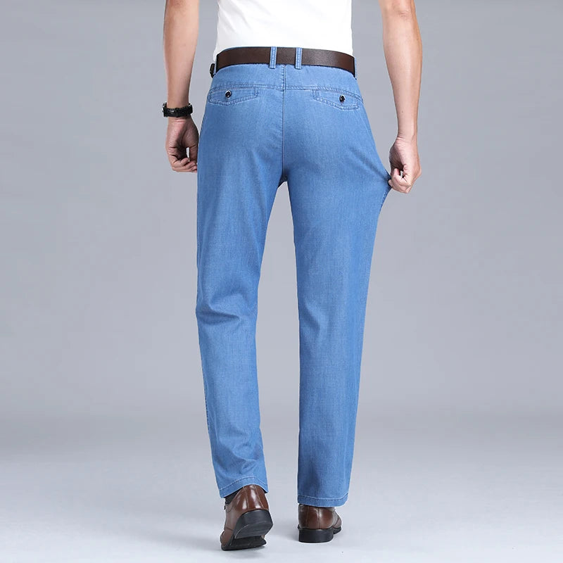 Men Spring Summer Thin Light Blue Loose Jeans