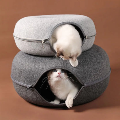 Lit interactif pour chat en forme de beignet, tunnel intérieur à double usage