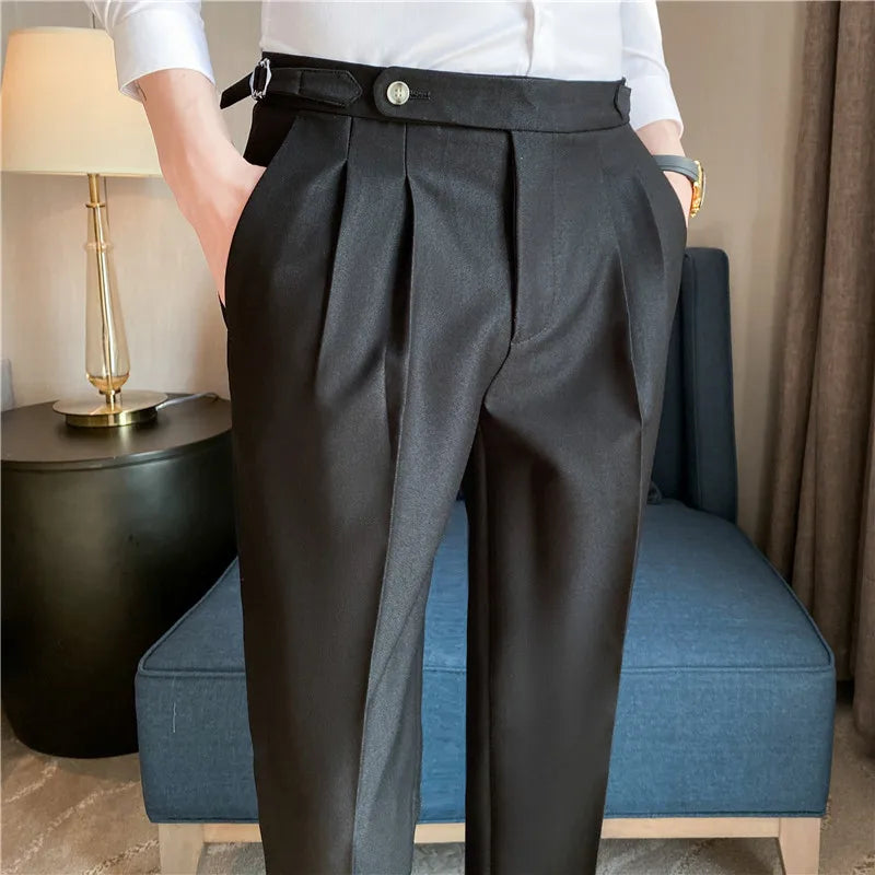 Klassische Slim Fit Bürohose für Herren – Vintage-Hose mit hoher Taille