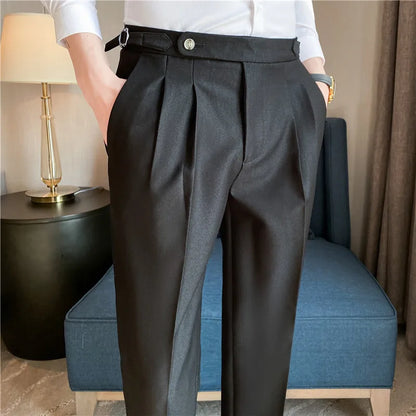 Men’s Classic Slim Fit Office Trousers - High Waist Vintage Pants