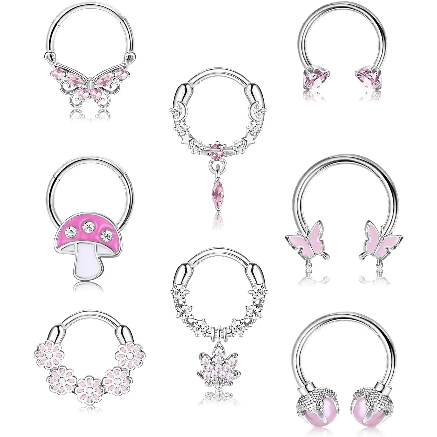 8-teiliges Set rosa Septum-Nasenringe – Nasenpiercing aus Edelstahl in Hufeisenform