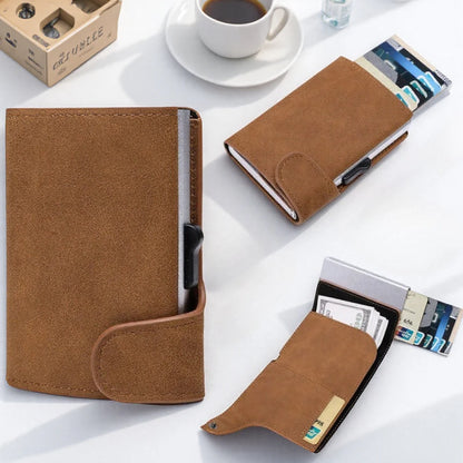 Portefeuille fin bloquant les RFID avec pince à billets pop-up