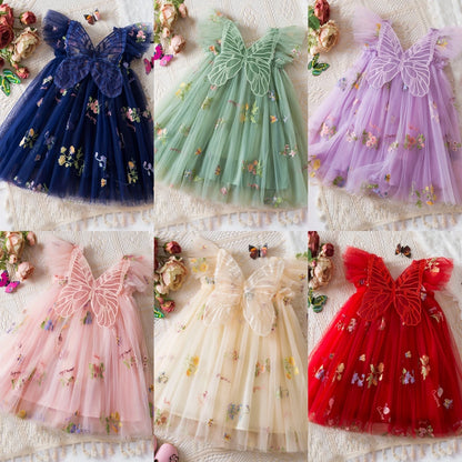 Feen-Trägerkleid aus besticktem Schmetterlingsnetz