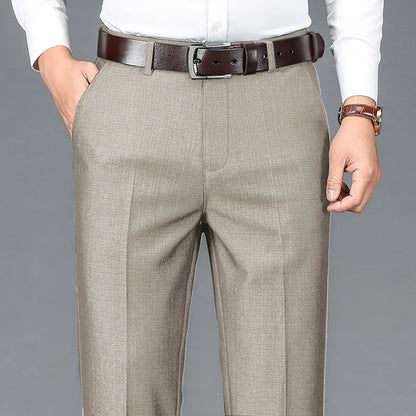 Einfarbige Anzughose für Herren mit hoher Taille und Business-Casual-Stil