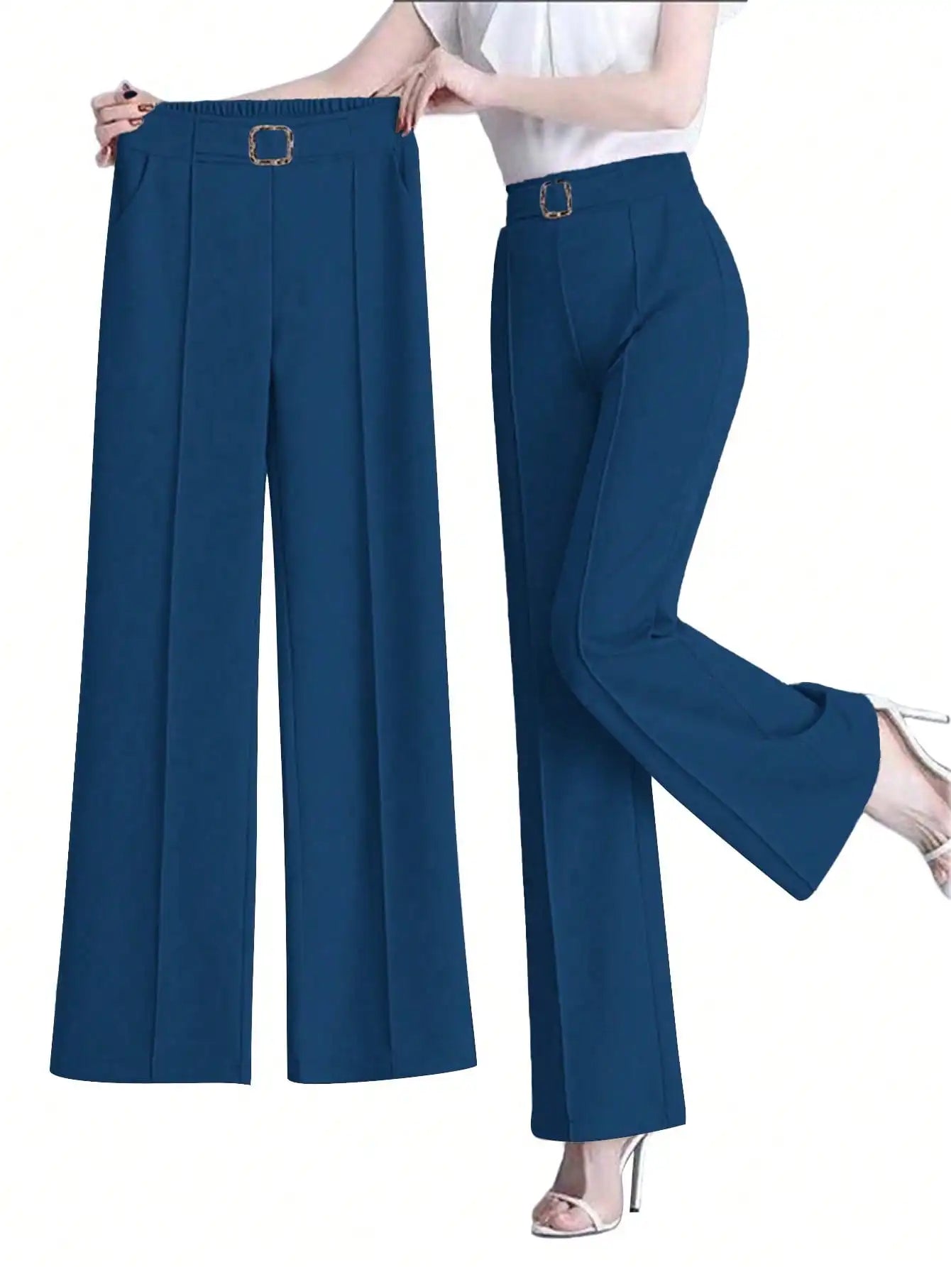 Pantalon droit de bureau à carreaux taille haute pour femmes